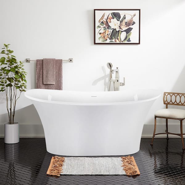 Mokleba Classic 59 in. Freestanding Acrylic Flatbottom Bathtub Stand Alone Japanese Soaking Tub in White