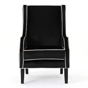 Eddison Traditional Black Velvet Club Chair with Pearl Accent Piping
