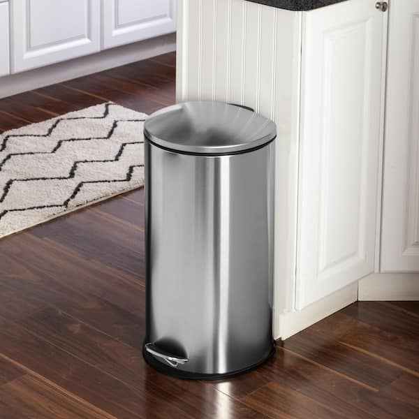 Honey Can Do Round Steel Step Trash Can With Bucket 7.9 Gallons 27 34 H x  13 W x 13 D Matte Black - Office Depot