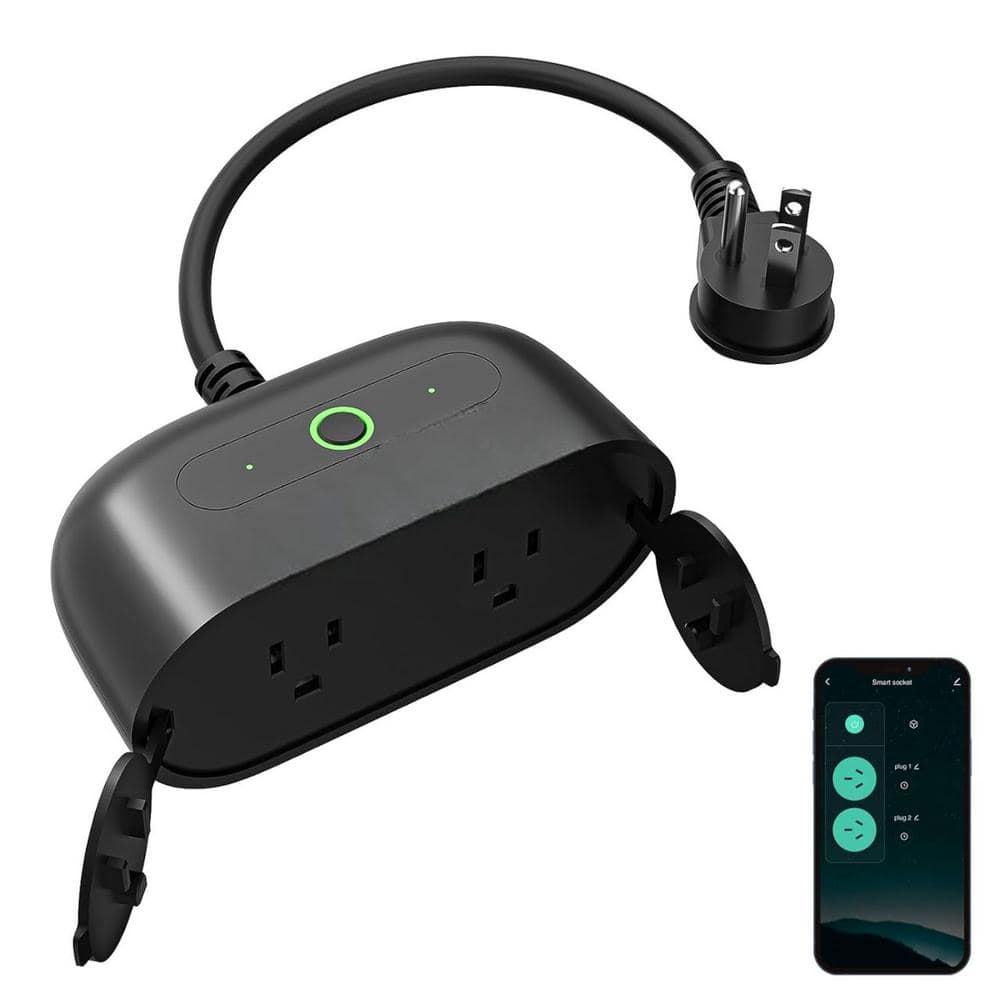 2-Outlet Smart Outdoor Smart Plug with IP64 Weather Resistance in Black