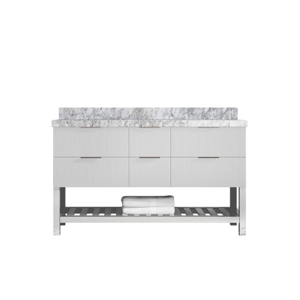 Catalina 60 in. Double Sink Freestanding Fine Grain Bath Vanity with Carrara Marble Top price history on PriceWatchPro
