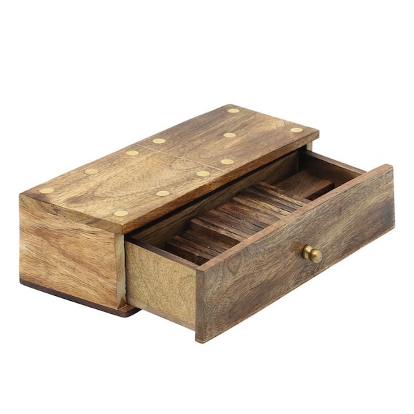 Liv & Skye Brown 9 in. x 3 in. Wood Dominoes Game Set