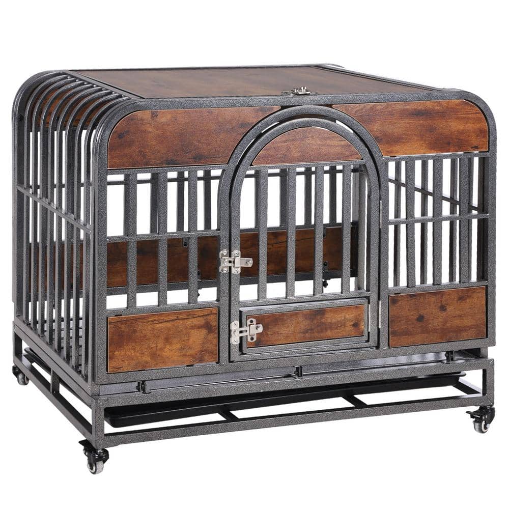 View of Tatayosi 37 in. Heavy-Duty Dog Crate, Furniture Style Dog Crate with ...