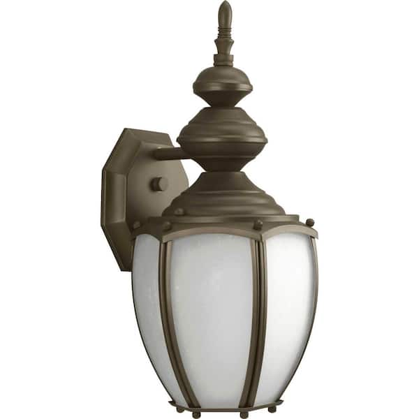 Progress Lighting Roman Coach Collection 1-Light Antique Bronze Etched Seeded Glass Traditional Outdoor Medium Wall Lantern Light