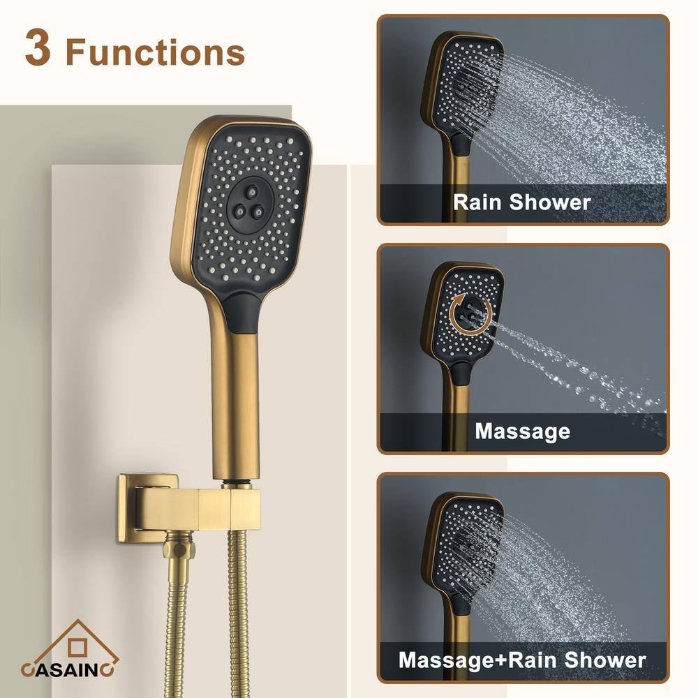 Brushed Gold Multi-Head Ceiling Mounted Shower System with Body Jets