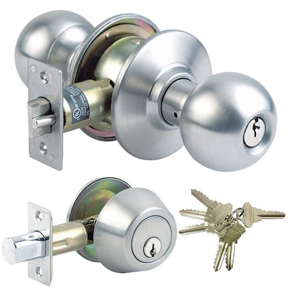 Premier Lock Stainless Steel Grade 3 Combo Lock Set With Entry Door Knob And Deadbolt 6 Sc1 Keys Gr3ed03c The Home Depot