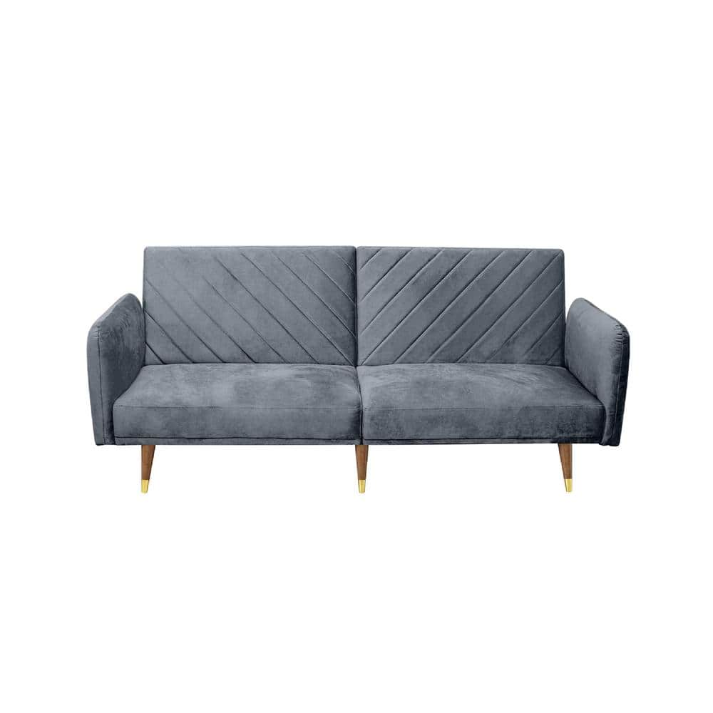 Modern 76 in. W Gray Velvet Full Size Sofa Bed with Adjustable Backrest and