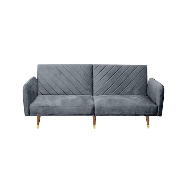 Unbranded Modern 76 in. W Gray Velvet Full Size Sofa Bed with Adjustable Backrest and Solid Wood Legs