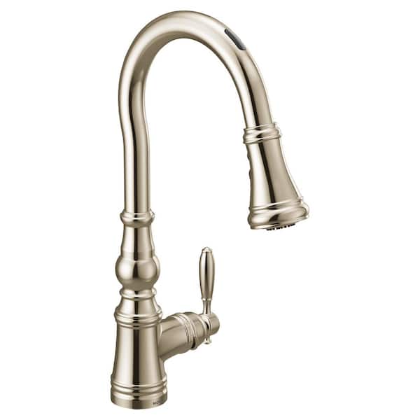 MOEN Weymouth Single-Handle Smart Touchless Pull Down Sprayer Kitchen Faucet with Voice Control and Power Boost in Nickel