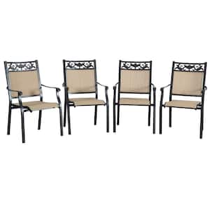 4-Piece Cast Aluminum Outdoor Stackable Dining Chairs, with Breathable Fabric