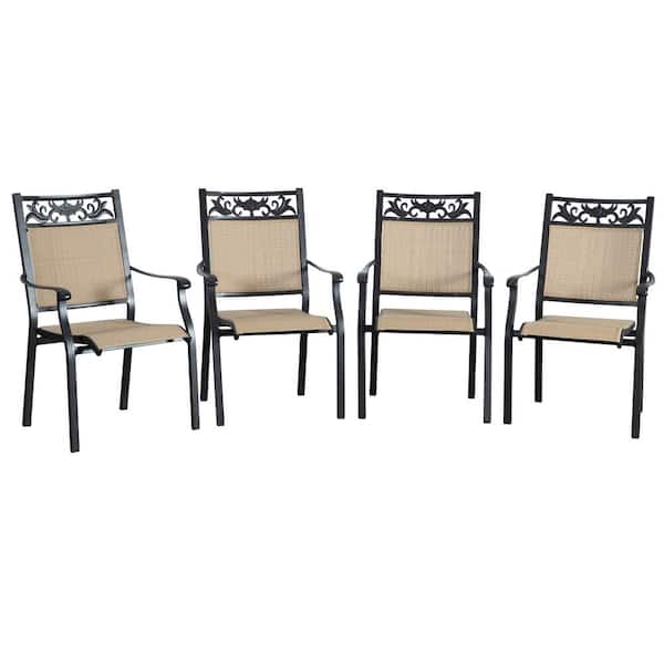 JUSKYS 4-Piece Cast Aluminum Outdoor Stackable Dining Chairs, with Breathable Fabric