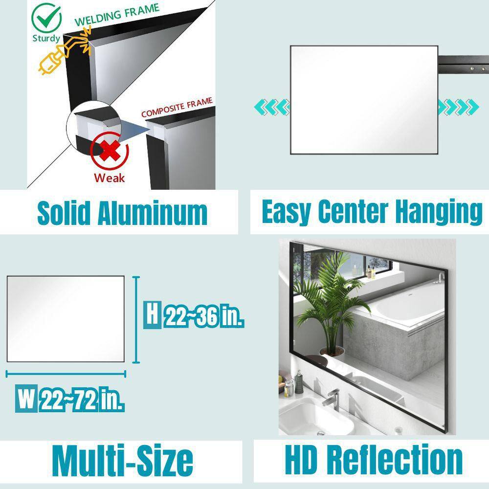 24" x 36" Black Metal Framed Rectangular Vanity Mirror