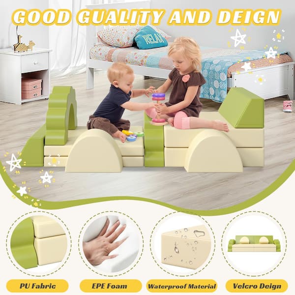Mint Green 10-Pieces Baby Climbing and Crawl Foam Play Set, Foam Climbing Blocks Convertible Sofa, Kids Play Couch Mint Green 10-Pieces Baby Climbing and Crawl Foam Play Set, Foam Climbing Blocks Convertible Sofa, Kids Play Couch