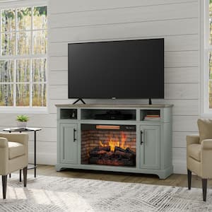 Hillrose 52 in. Freestanding Electric Fireplace TV Stand in Pale Mint with Rustic Taupe Oak Top