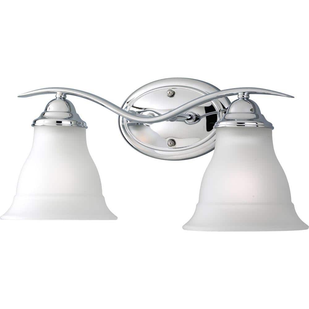 Polished Chrome 2-Light Bath Fixture with Etched Glass Shades
