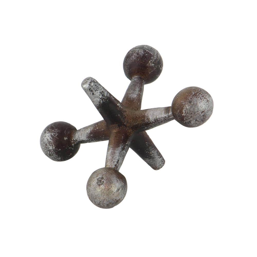 Set of 3 Silver Metal Jack Sculptures with Weathered Finish