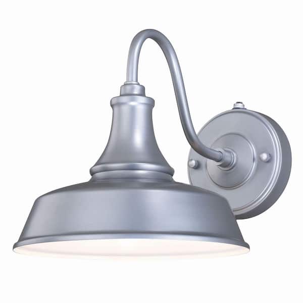VAXCEL Dorado 1-Light Dusk to Dawn Satin Silver and White Farmhouse Barn Dome Outdoor Wall Lantern