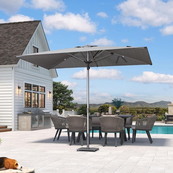6 ft. x 10 ft. Outdoor Patio Umbrella Silver Pole Market Table Sun Umbrellas with 8-Aluminum Sturdy Ribs in Gray