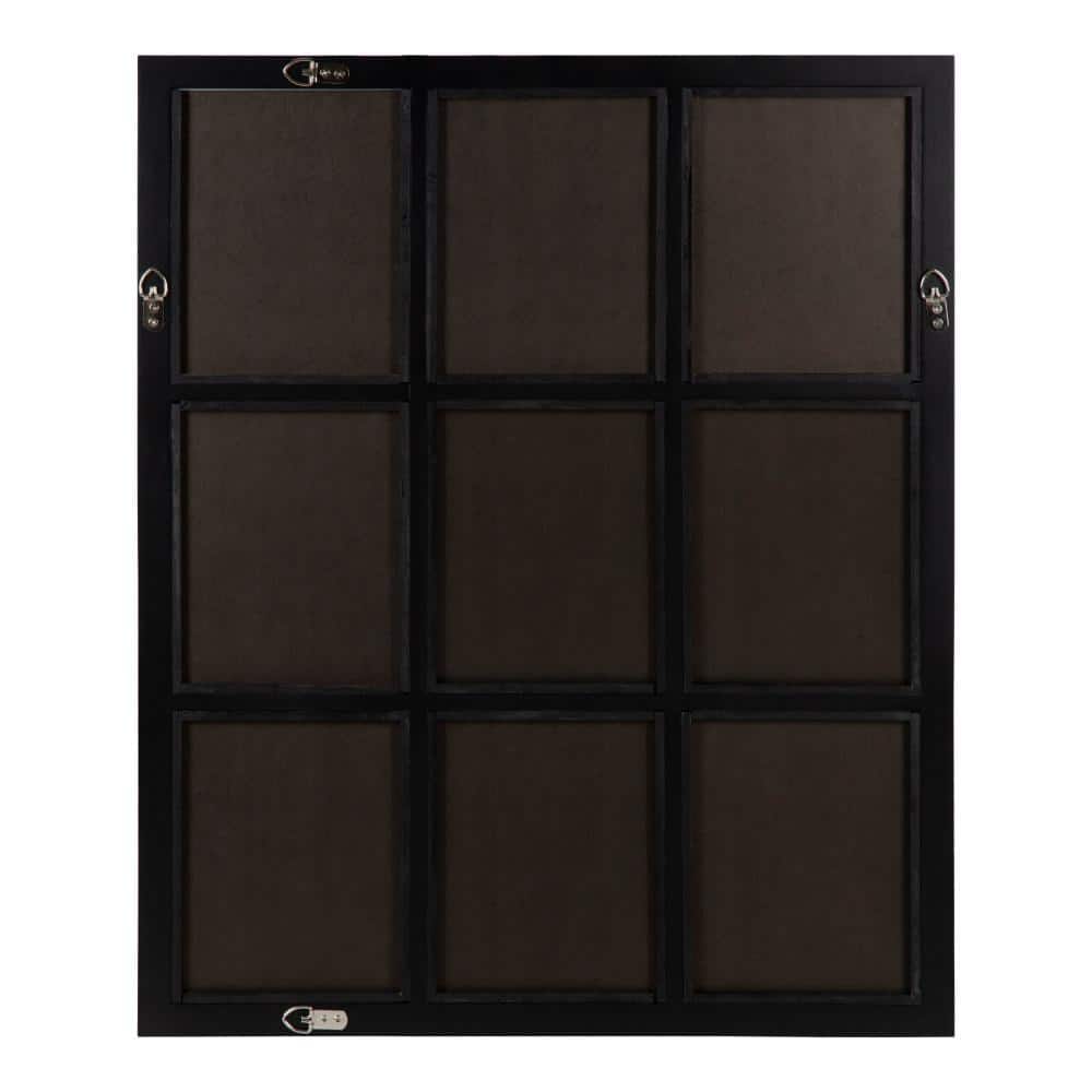 Distressed Black Wood 9-Pane Windowpane Wall Mirror 26x32