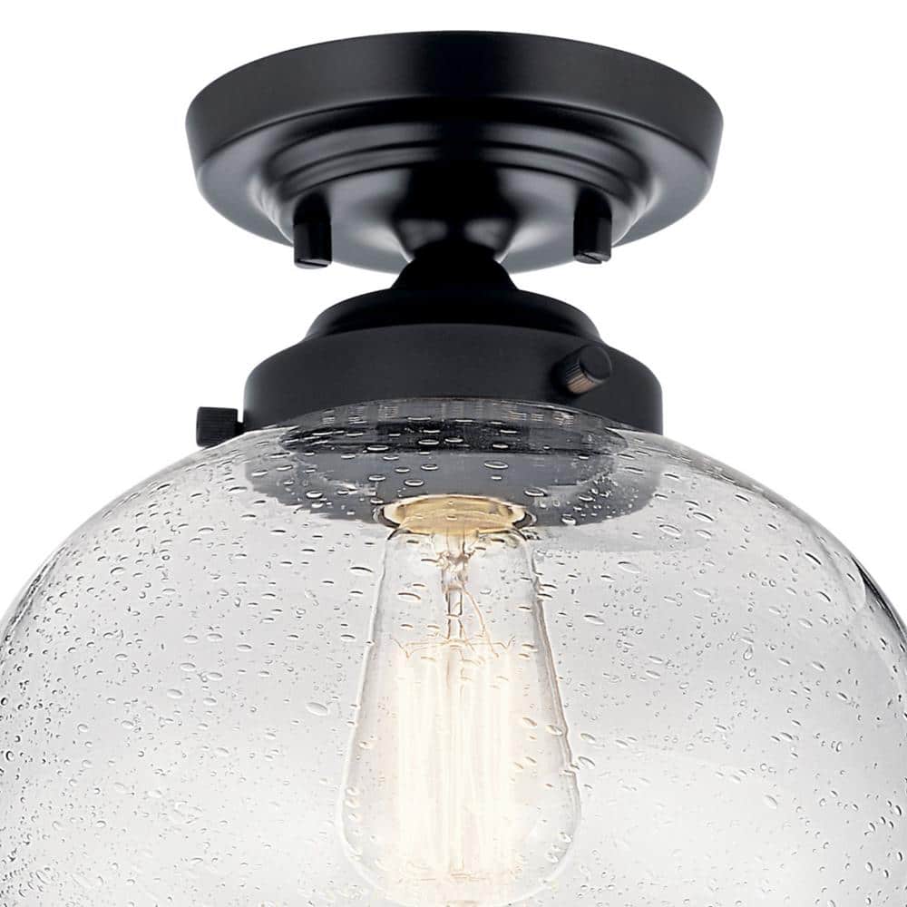 Black Semi-Flush Mount Light with Clear Seeded Glass Shade