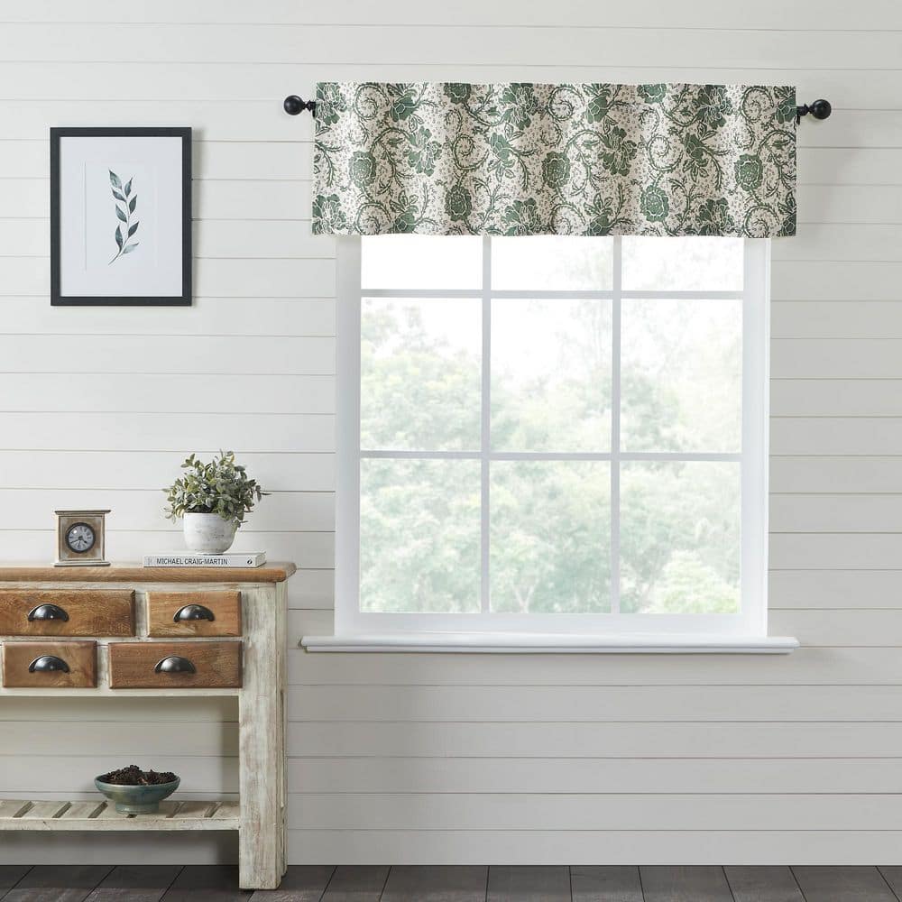 VHC BRANDS Dorset Floral 60 in. L x 16. W Cotton Valance in Creme Basil ...