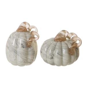 5.71 in. H Gray Marble Glass Pumpkin (Set of 2)