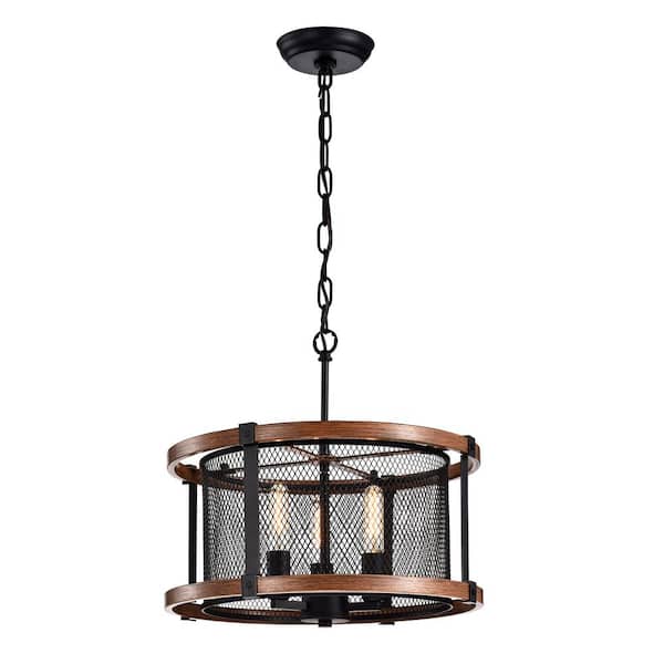 Warehouse of Tiffany Airi Imitation 3-Light Wood Grain/Black Chandelier