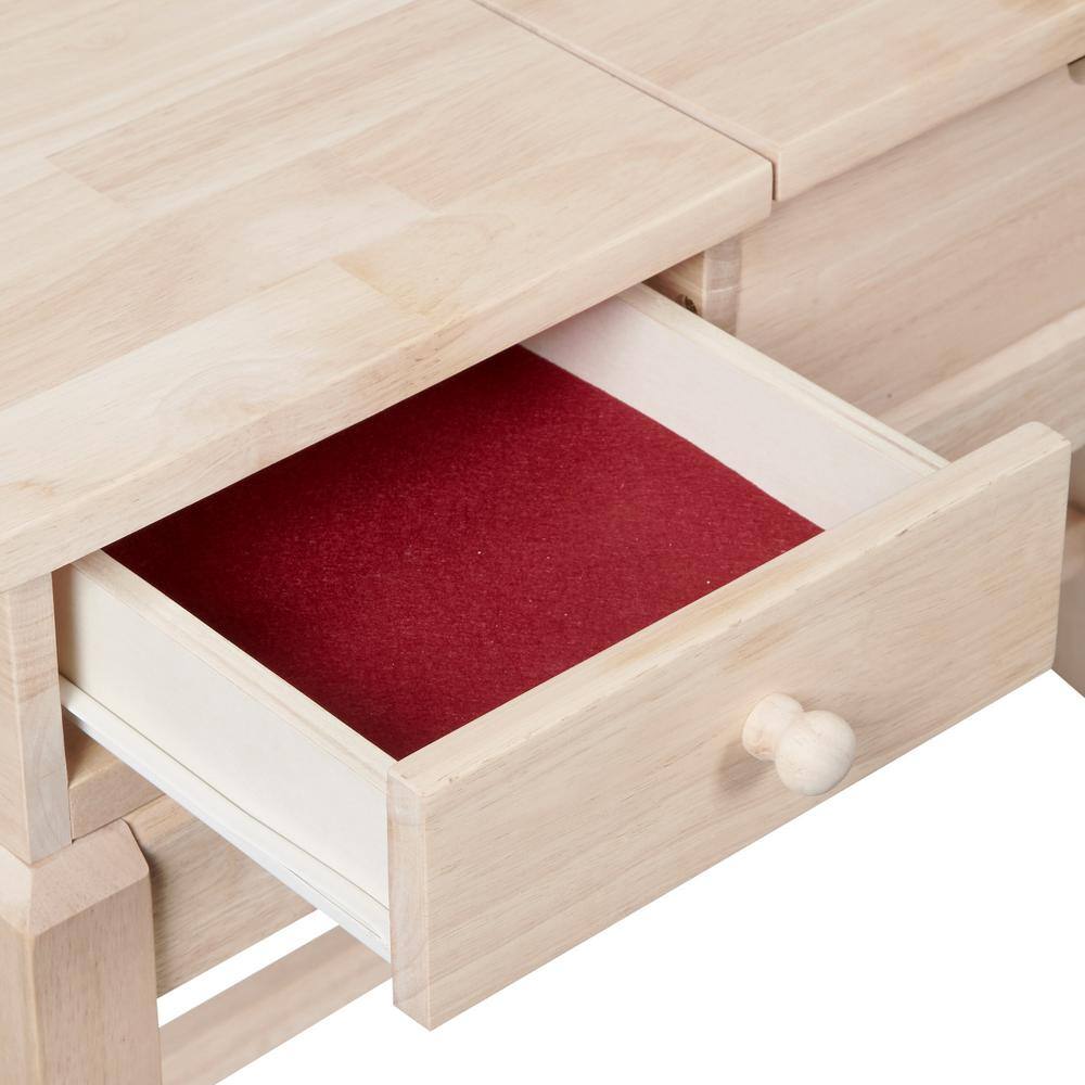 Classic Unfinished Rubberwood Vanity Table with Flip-Up Mirror
