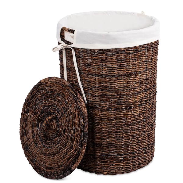 Seville Classics Lidded Rectangular Mocha Brown Collapsible Plastic Wicker  Laundry Hamper Basket with Washable Liner WEB656 - The Home Depot