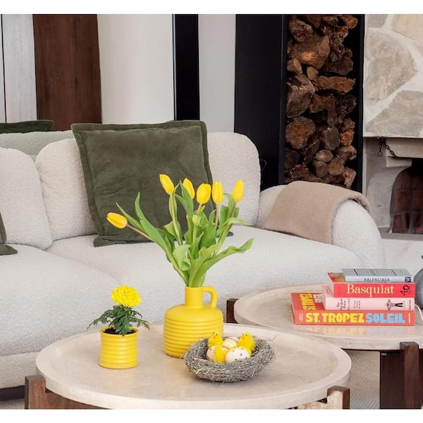 Unbranded 8.5 in. Yellow Cylinder Ceramic Decorative Handmade Bud Vase