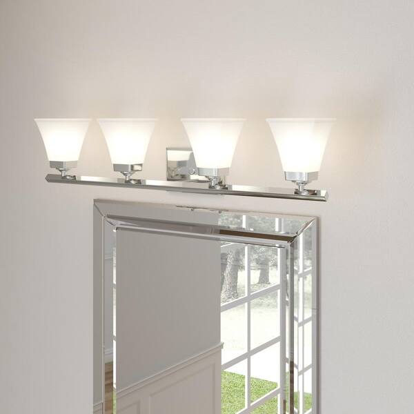 Oasis Collection 4-Light Polished Chrome Bathroom Vanity Light with Glass Shades 