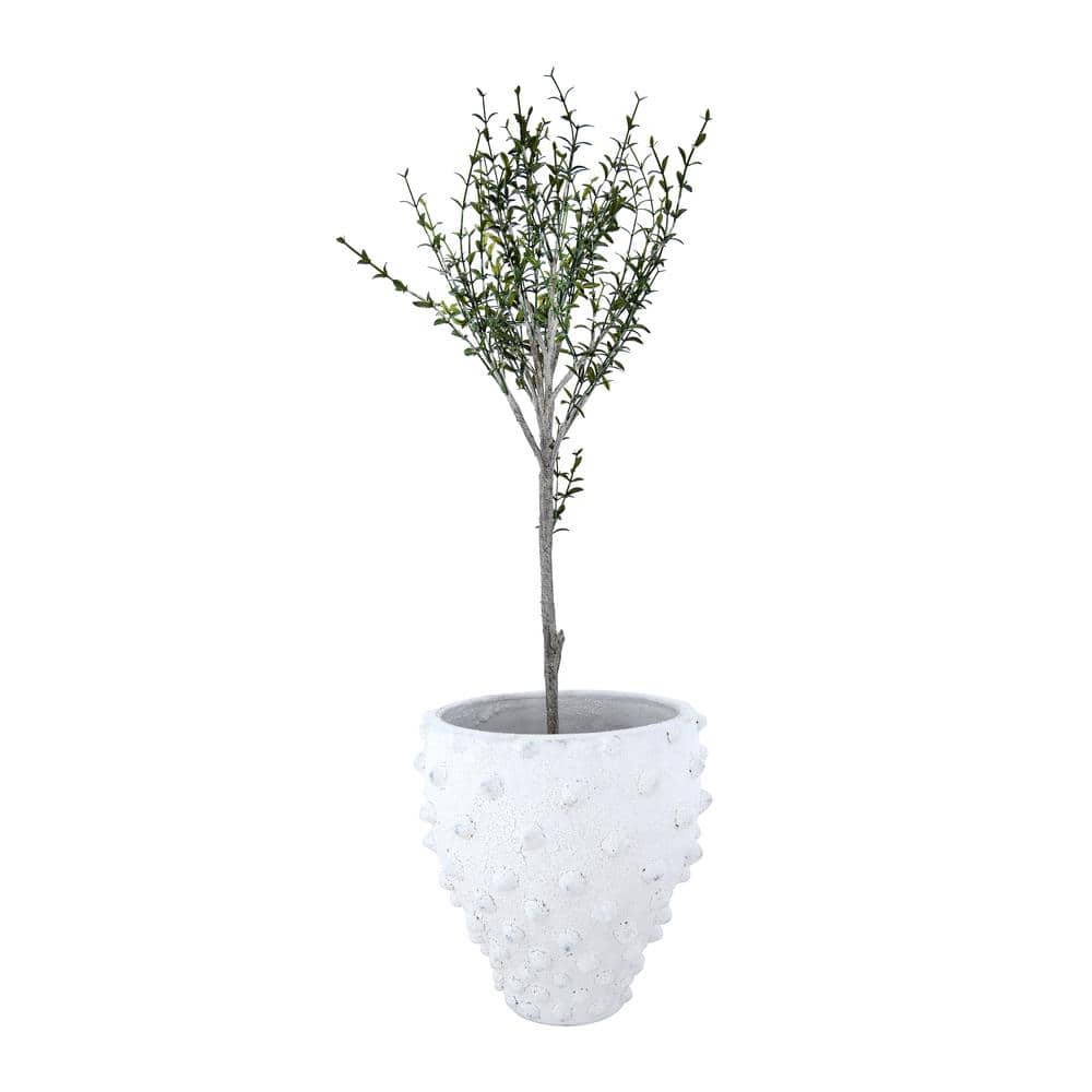 White Textured Terracotta Planter with Pointed Polka Dots