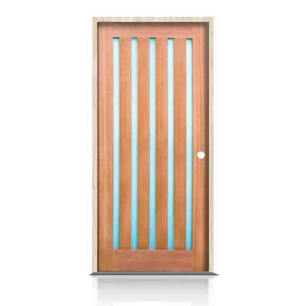 36 in. x 80 in. Left-Hand/Inswing Frosted Glass Exterior Unfinished Mahogany Prehung Engineered Wood Front Door Slab
