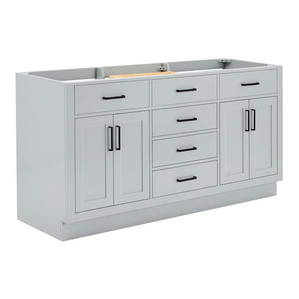 ARIEL Hepburn 66 in. W x 21.5 in. D x 34.5 in. H Double Sinks Freestanding Bath Vanity Cabinet Without Top in Grey