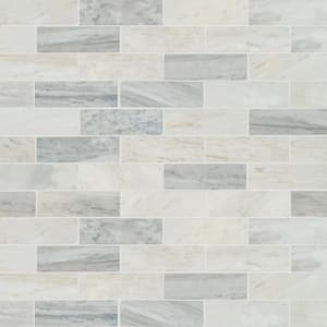 Angora Subway 12 in. x 12 in. Polished Marble Floor and Wall Mosaic Tile (0.97 sq. ft./Each)
