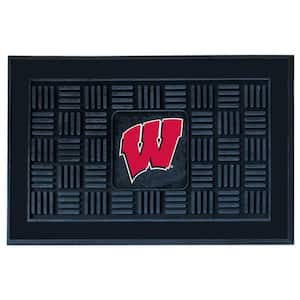 NCAA University of Wisconsin Black 19.5 in. x 31.25 in. Outdoor Vinyl Medallion Door Mat