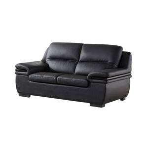 Benjara 72 In. Black Diamond Pattern Leather 2-Seater Loveseat With ...