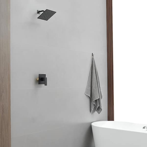 Single Handle 1-Spray Patterns with 2.5 GPM 10 in. Wall Mount Fixed Shower Head in Matte Black (Valve Included)