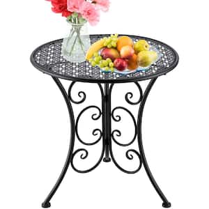 Outdoor Bistro Table End Table 20 in. Black Round Metal Outside All Weather Iron Coffee Table for Backyard Poolside