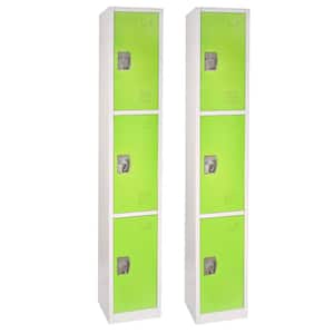 629-Series 72 in. H 3-Tier Steel Key Lock Storage Locker Free Standing Cabinets for Home, School, Gym in Green (2-Pack)