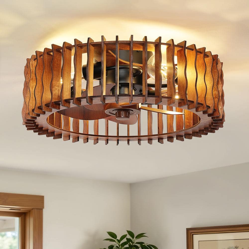 20 In. Brown Indoor Rustic Wave Bar Grille Ceiling Fan with Light, Remote Control, 6-Speed, and Timer (1/2h) price history on PriceWatchPro