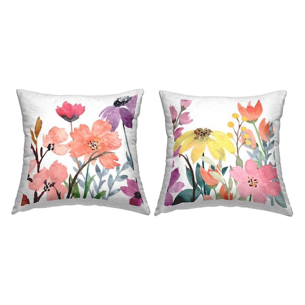 Vivid Spring Wildflowers Multi-Color Square Outdoor Throw Pillow 2-Pack