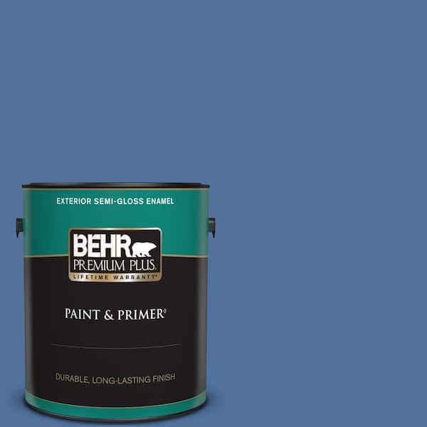 BEHR PREMIUM PLUS 1 gal. #PMD-23 Cobalt Flame Semi-Gloss Enamel Exterior Paint & Primer