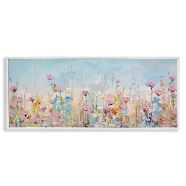 Peaceful Wildflowers Meadow by Gina Kelly White Framed Giclee Art Print Nature 13 in. x 30 in.
