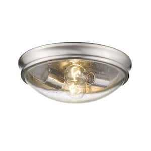12 in. W 2-Light Brushed Nickel Ceiling Fixture Flush Mount