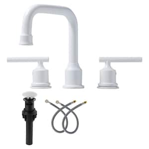 8 in. Widespread 3 Hole Lead-Free Double Handle Bathroom Faucet with Pop-up Drain and Supply Lines in White