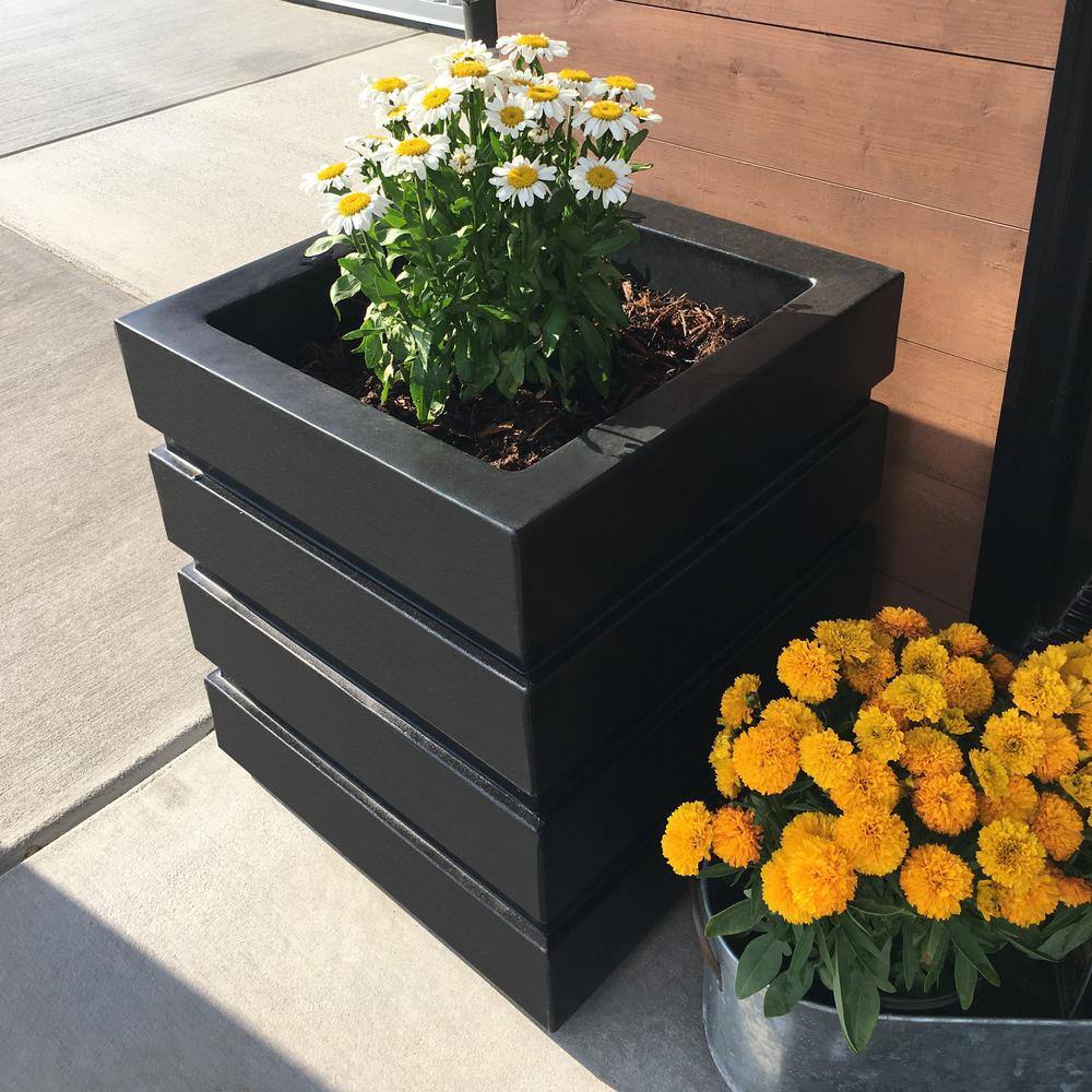 Freeport Modern Black Double-Wall Outdoor Planter, 18x18