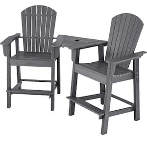 Gray HDPE Adirondack Chair with Middle Connecting Tray (Set of 2)