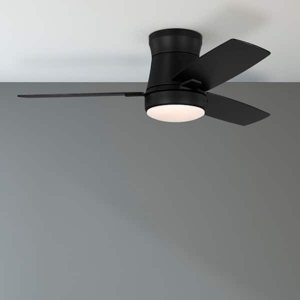 Bellport 42 in. Indoor Matte Black Hugger Ceiling Fan with White Adjustable LED Light Kit, DC Motor, and Remote Control