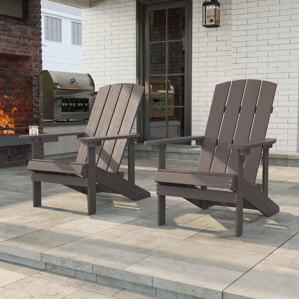 Coffee HIPS Plastic Weather Resistant Adirondack Chair for Outdoors (2-Pack)